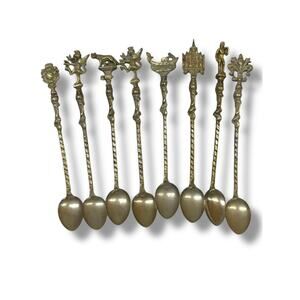 Set of 8 Montagnani Style Italy Ice Tea Bar Spoons Figural 7" Vintage